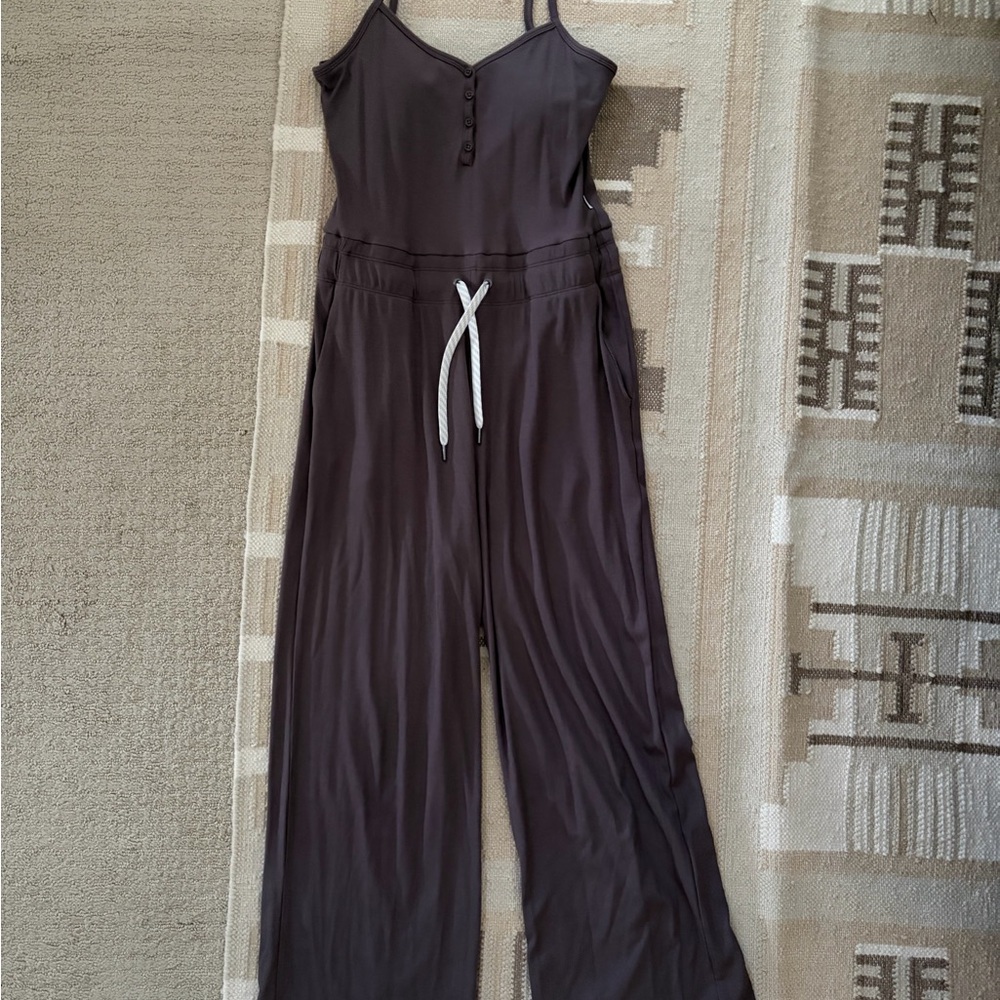 Vuori Dark Brown Wide-Leg Jumpsuit with Drawstring